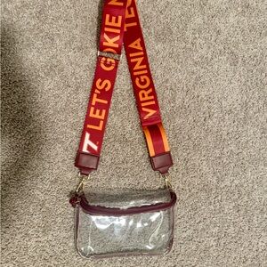 VT Virginia Tech Clear  Crossbody Bag with Burgundy Trim and Strap